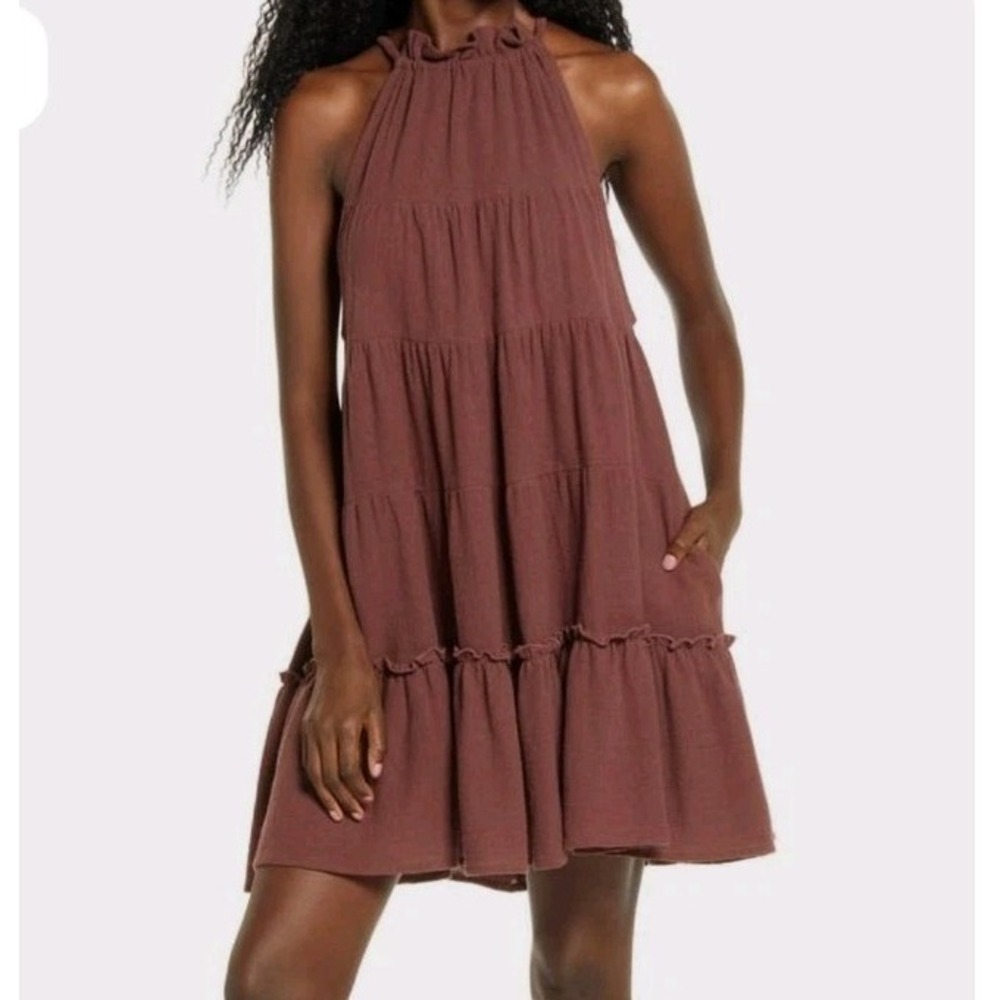 Free People Mauve Brown Tiered Halter Midi Dress